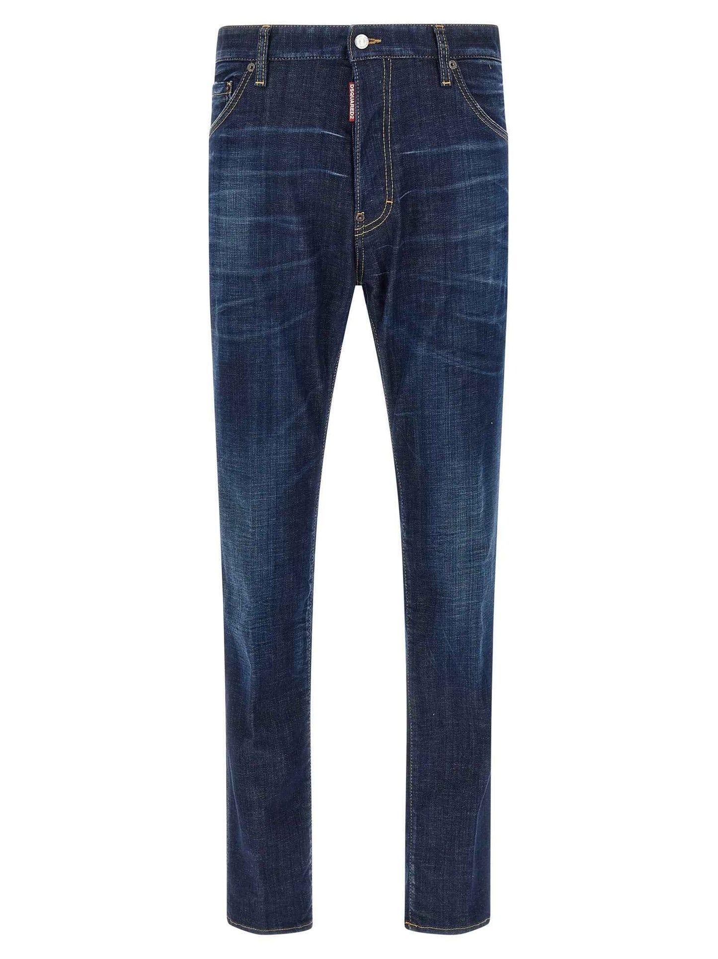 Blue Cotton Straight-Leg Jeans