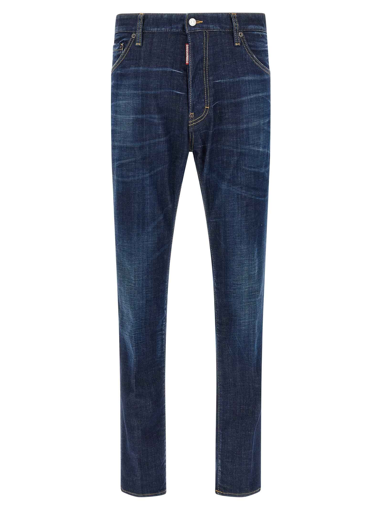 Blue Cotton Straight-Leg Jeans