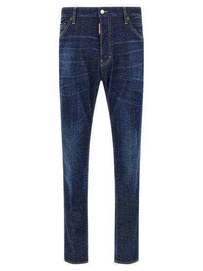Blue Cotton Straight-Leg Jeans