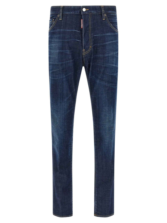 Blue Cotton Straight-Leg Jeans