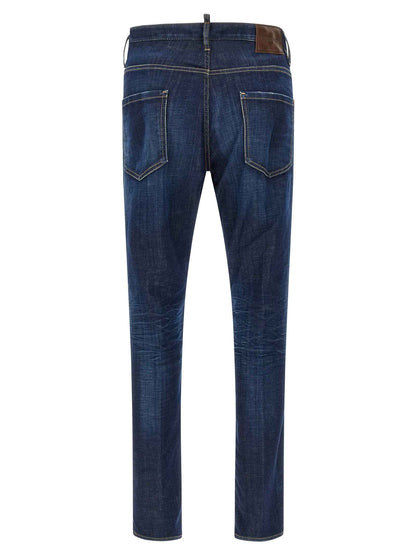 Blue Cotton Straight-Leg Jeans