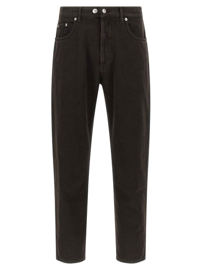 Black Cotton Tapered Jeans