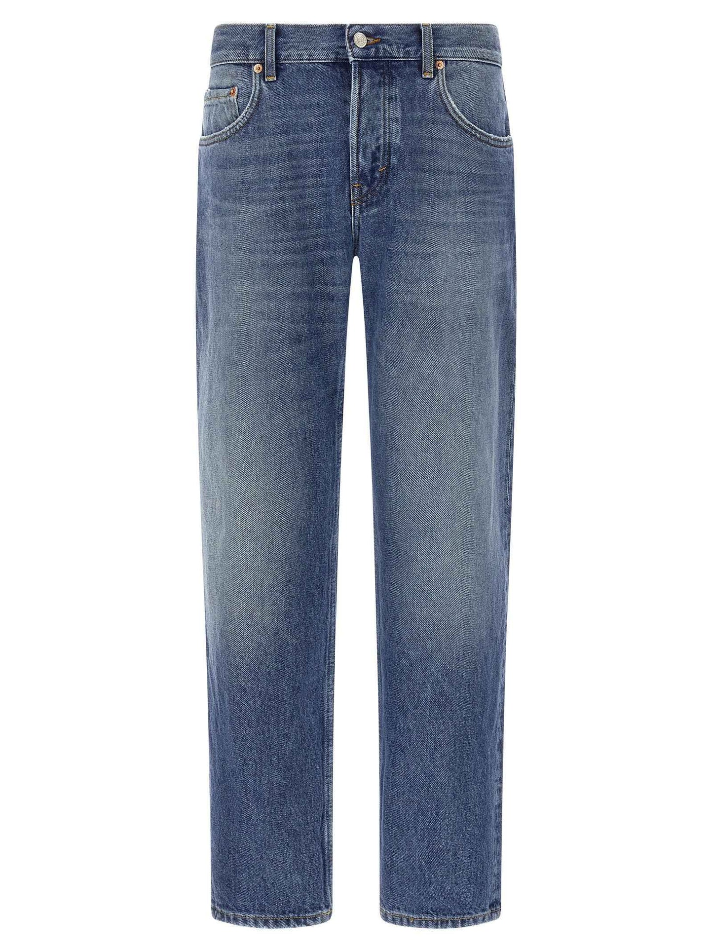 Blue Cotton Straight-Leg Jeans