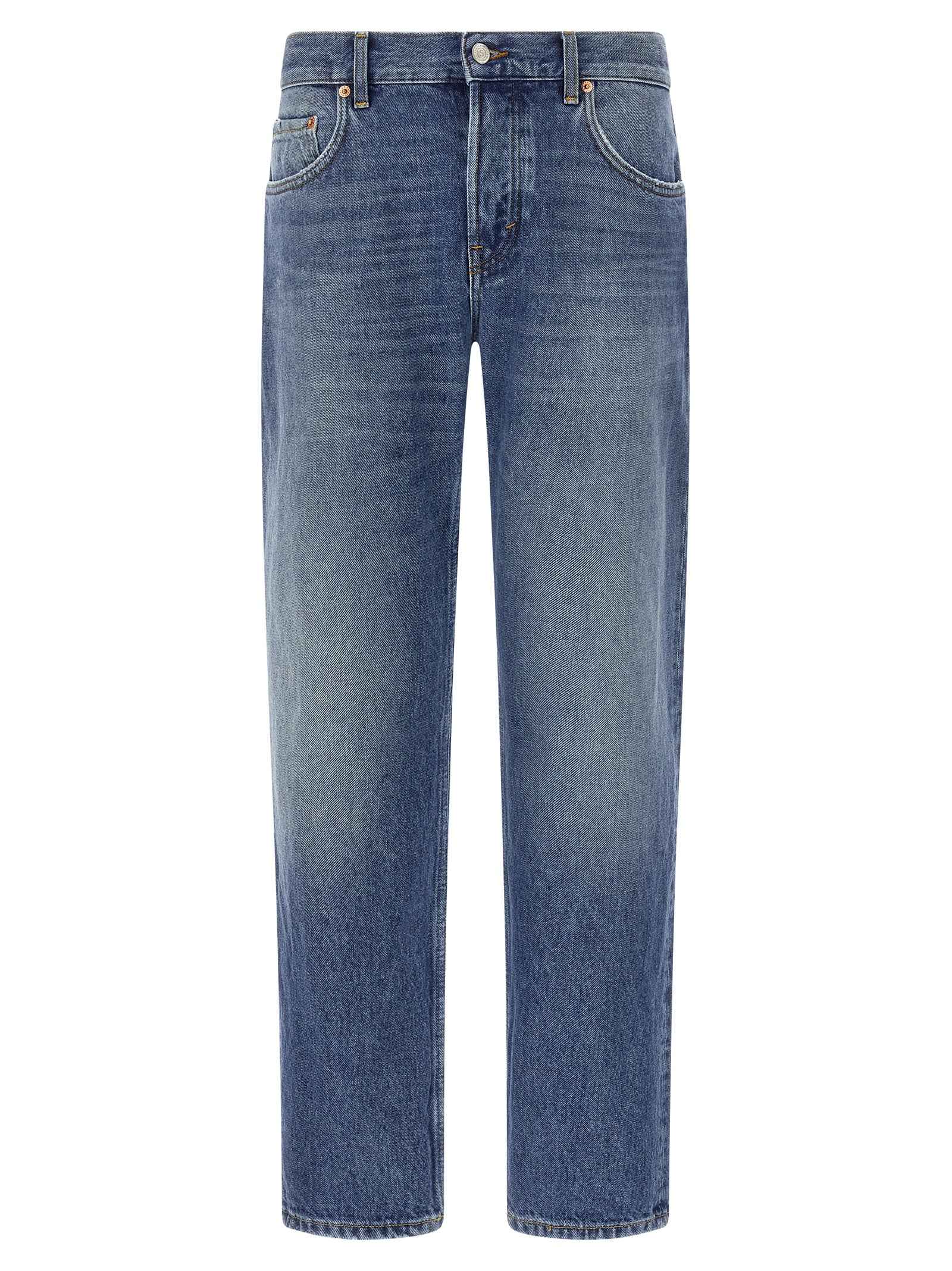 Blue Cotton Straight-Leg Jeans