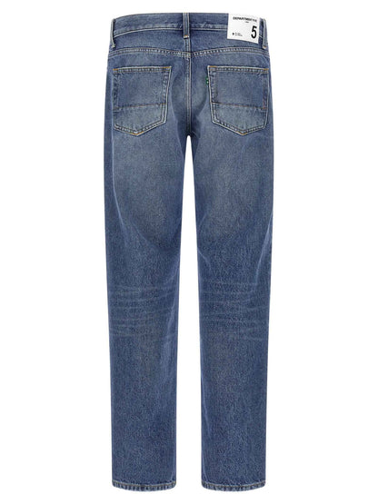 Blue Cotton Straight-Leg Jeans