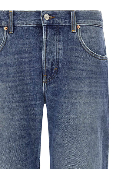 Blue Cotton Straight-Leg Jeans