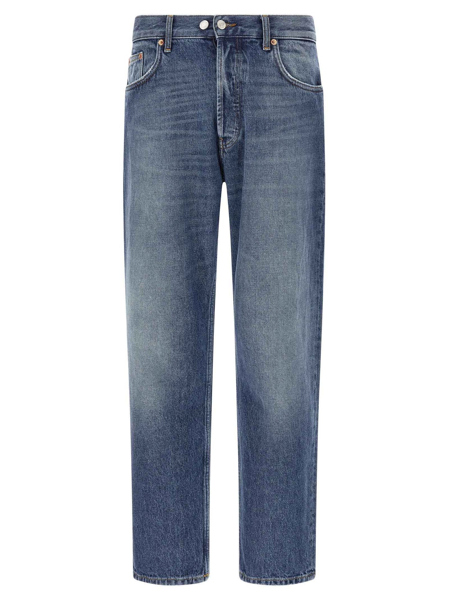 Blue Cotton Straight-Leg Jeans
