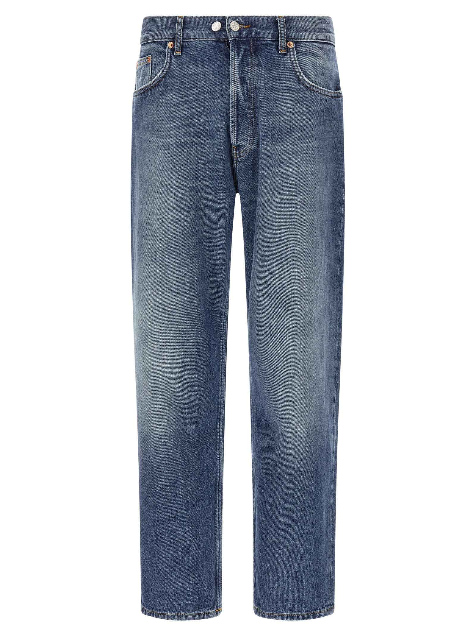 Blue Cotton Straight-Leg Jeans