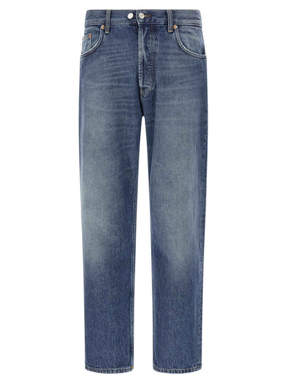 Blue Cotton Straight-Leg Jeans