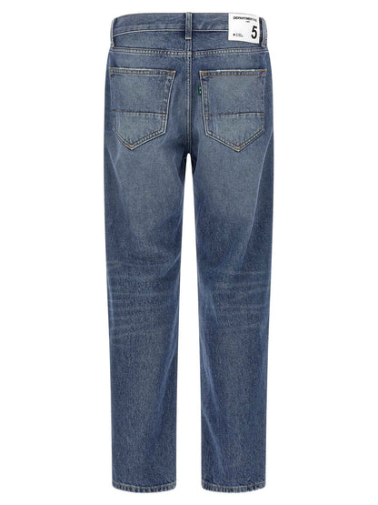 Blue Cotton Straight-Leg Jeans