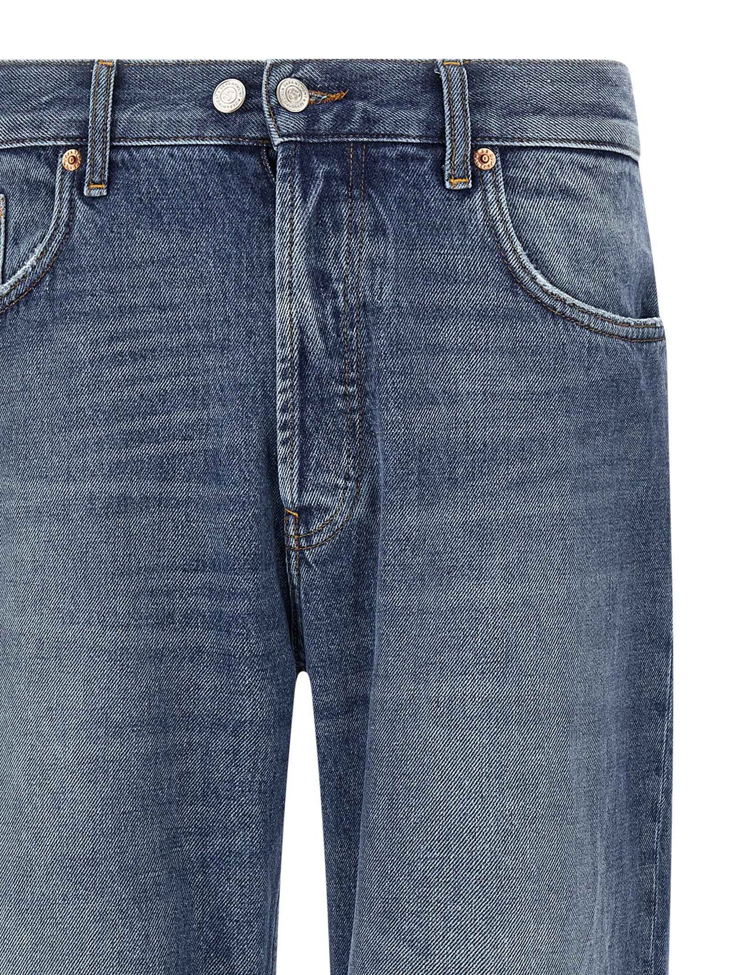 Blue Cotton Straight-Leg Jeans