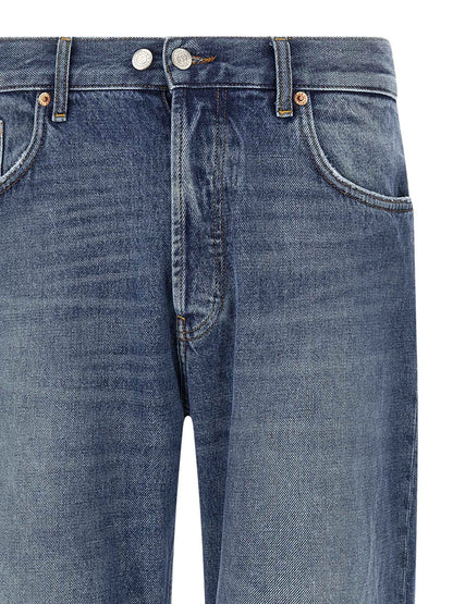 Blue Cotton Straight-Leg Jeans