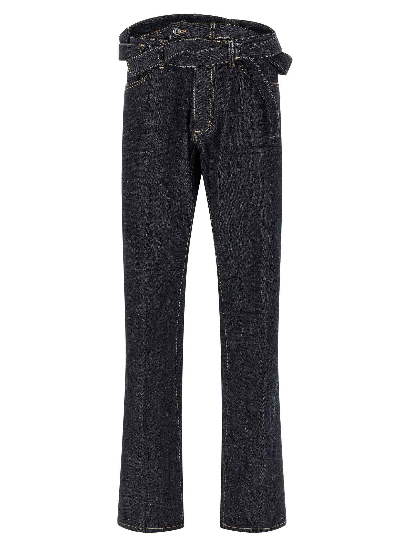 Blue Cotton Straight-Leg Jeans