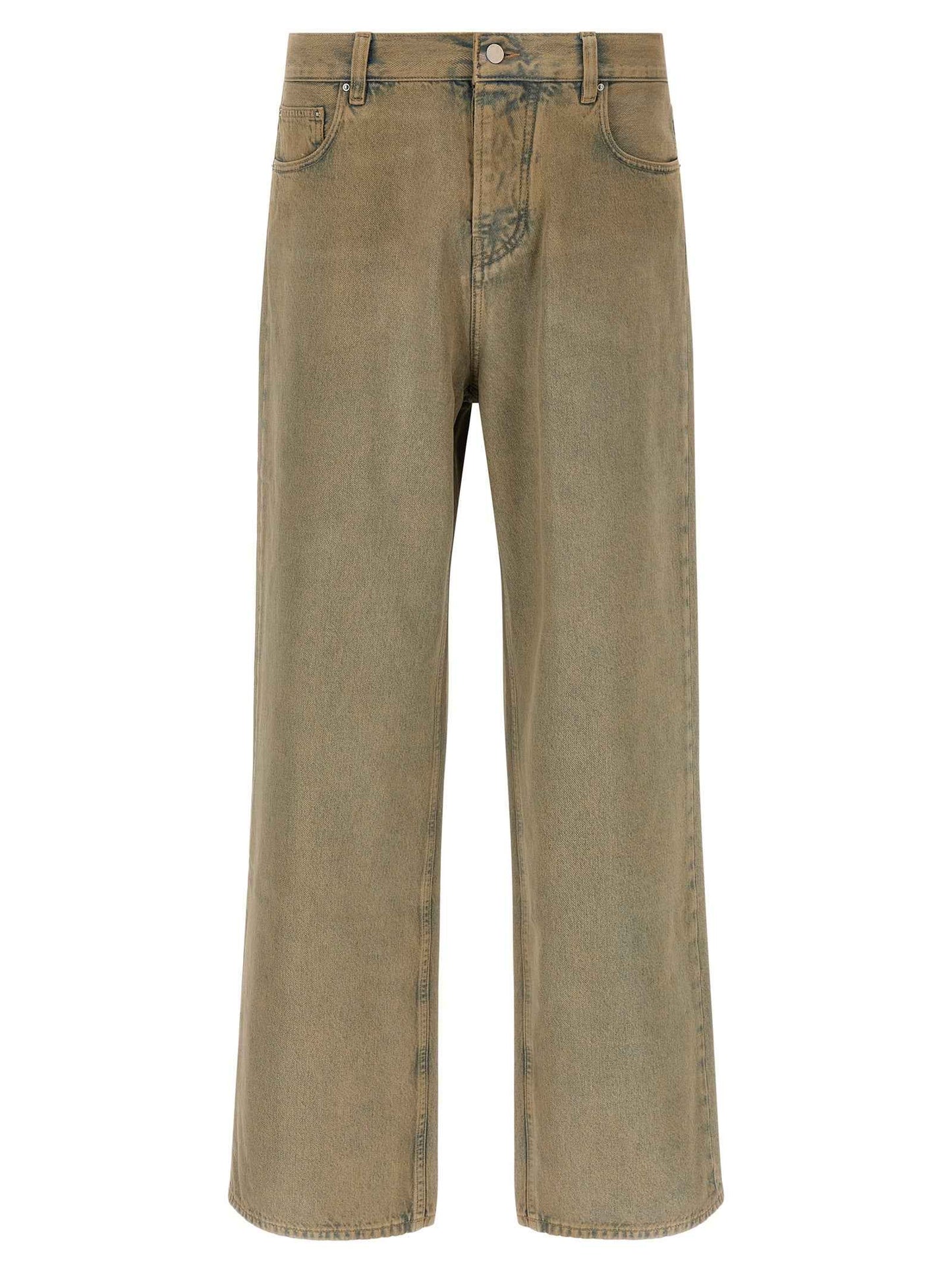 Beige Cotton Straight-Leg Jeans