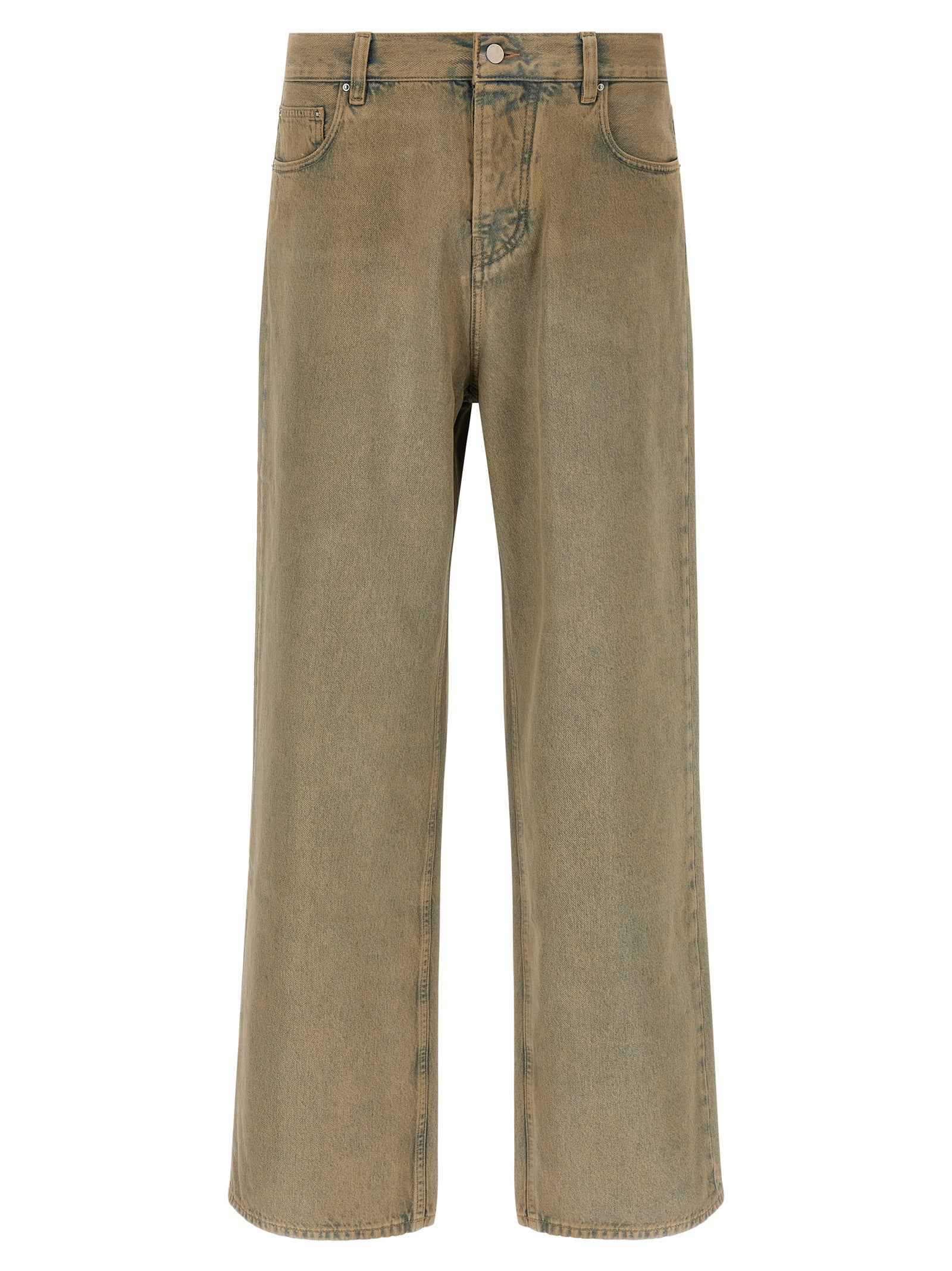 Beige Cotton Straight-Leg Jeans
