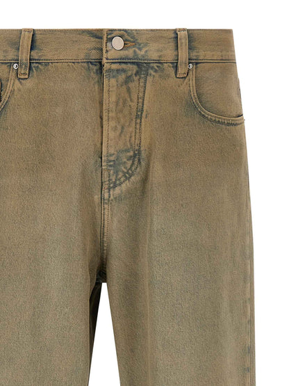Beige Cotton Straight-Leg Jeans