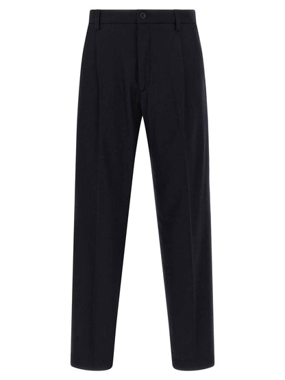 Blue Wool Casual Pants