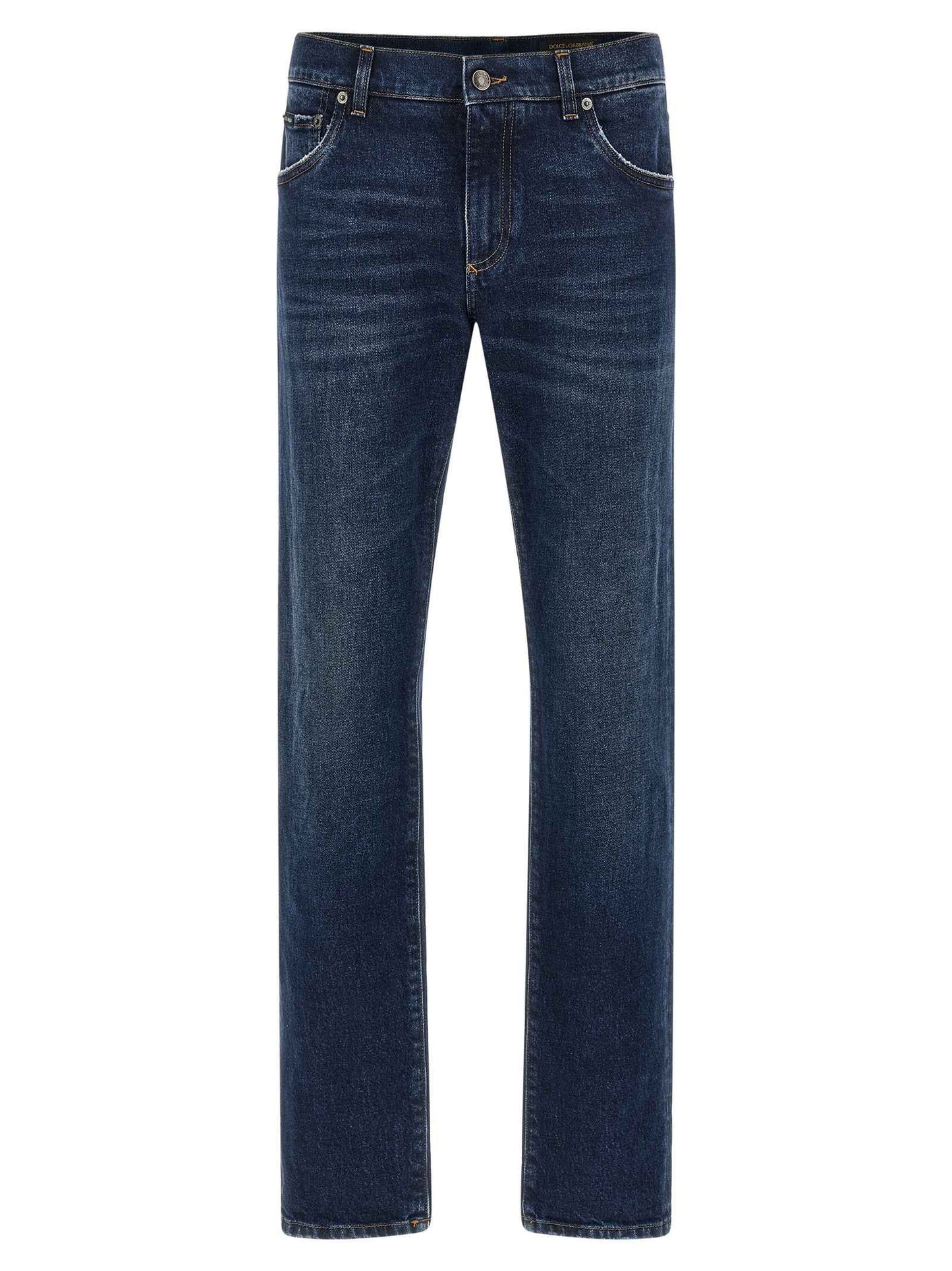 Blue Cotton Straight-Leg Jeans