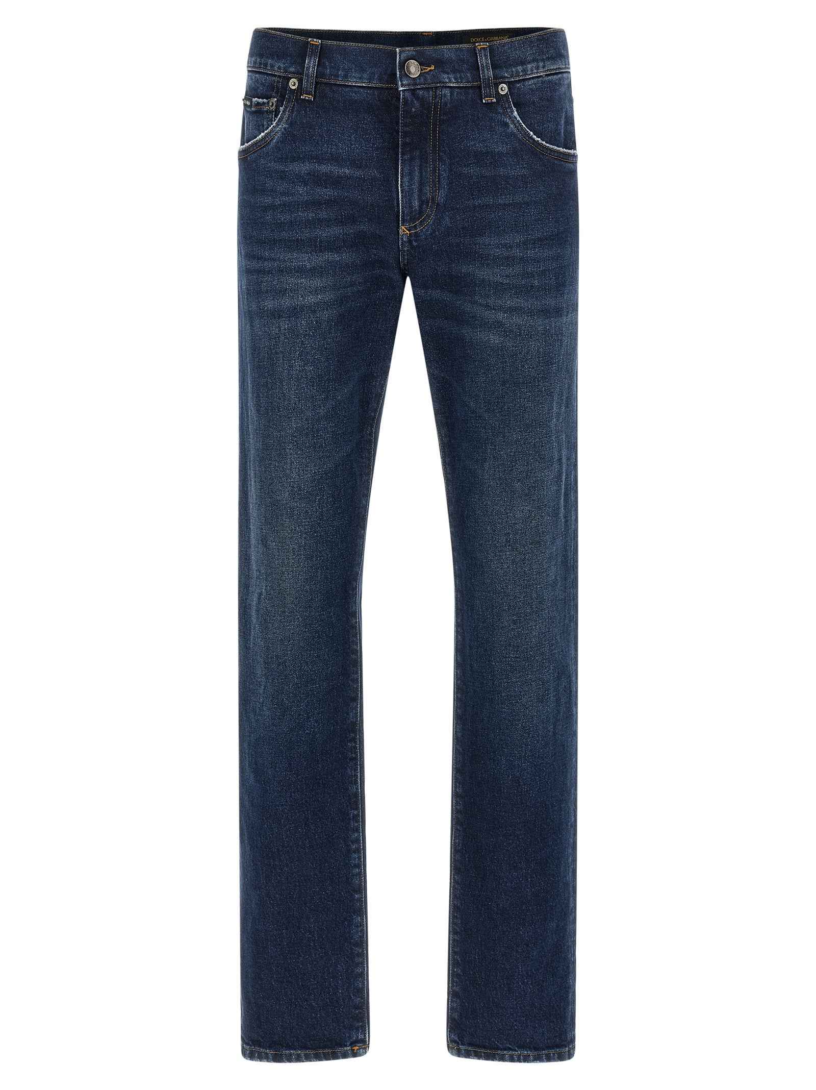 Blue Cotton Straight-Leg Jeans