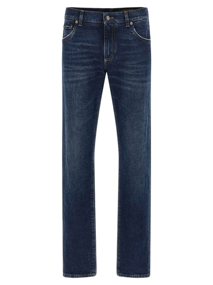Blue Cotton Straight-Leg Jeans