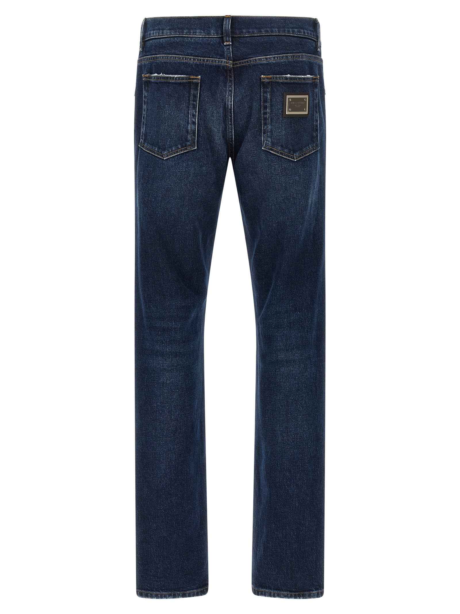 Blue Cotton Straight-Leg Jeans