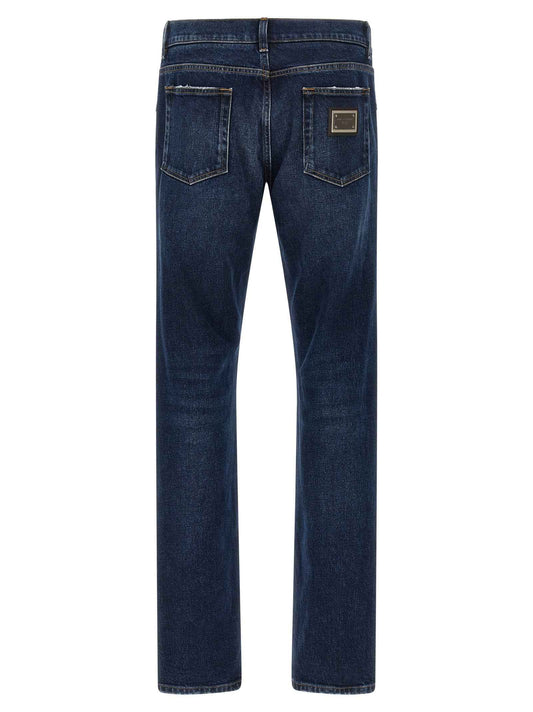 Blue Cotton Straight-Leg Jeans