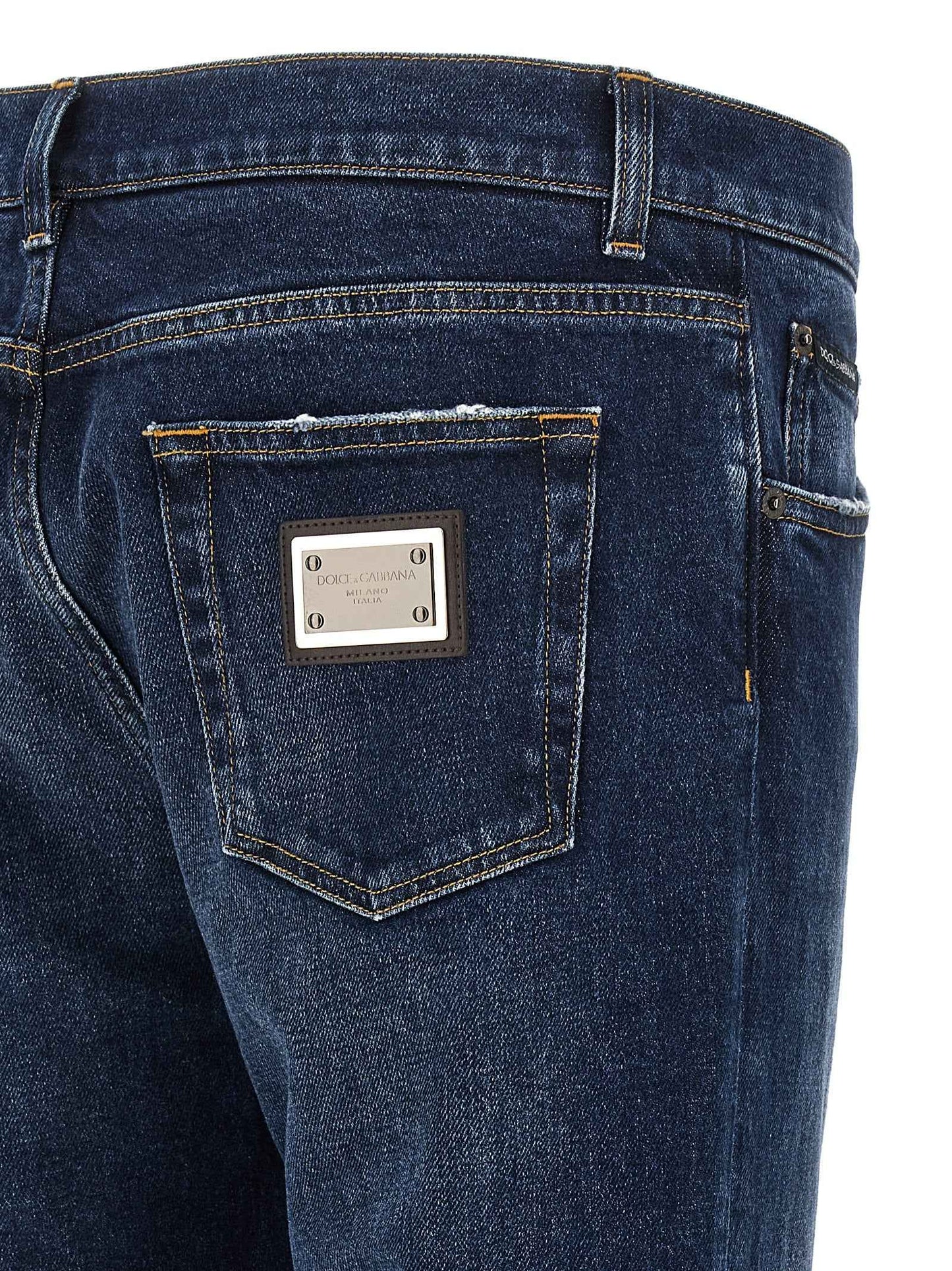 Blue Cotton Straight-Leg Jeans