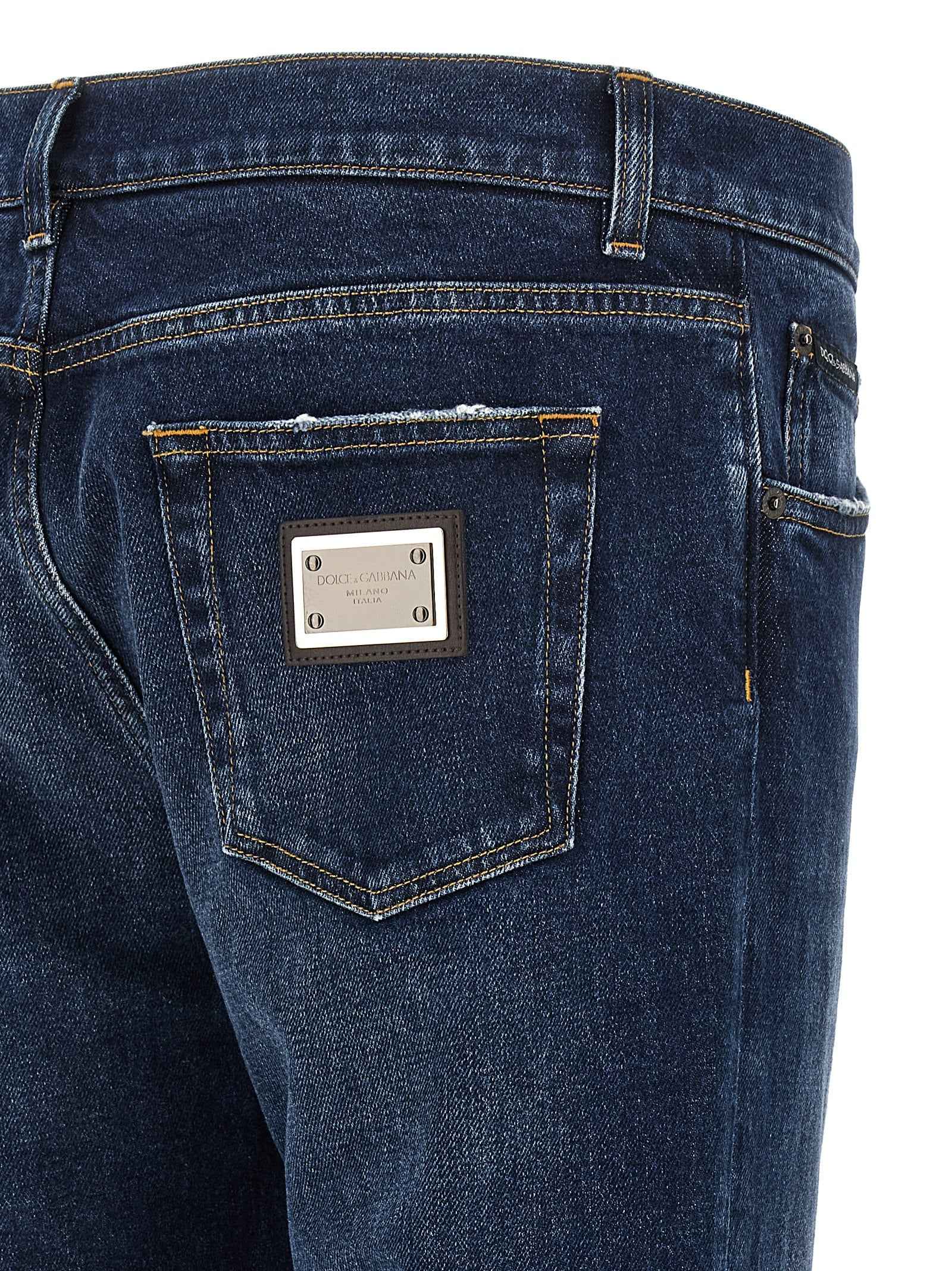Blue Cotton Straight-Leg Jeans