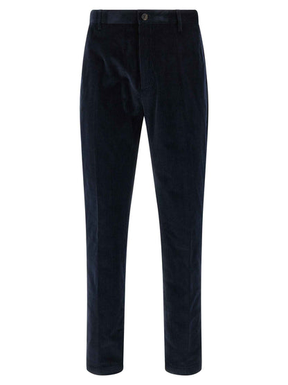 Blue Cotton Casual Pants