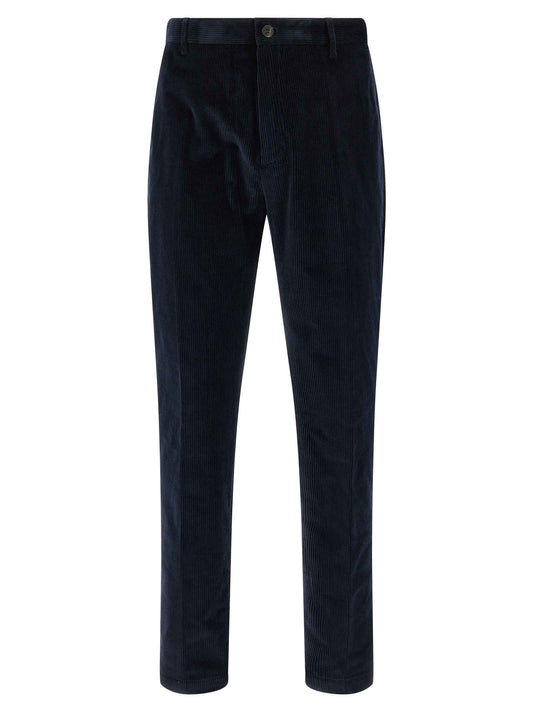 Blue Cotton Casual Pants