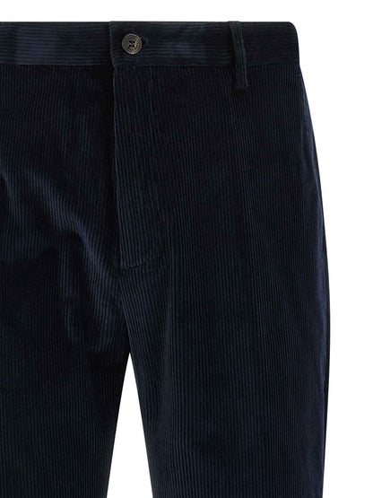 Blue Cotton Casual Pants