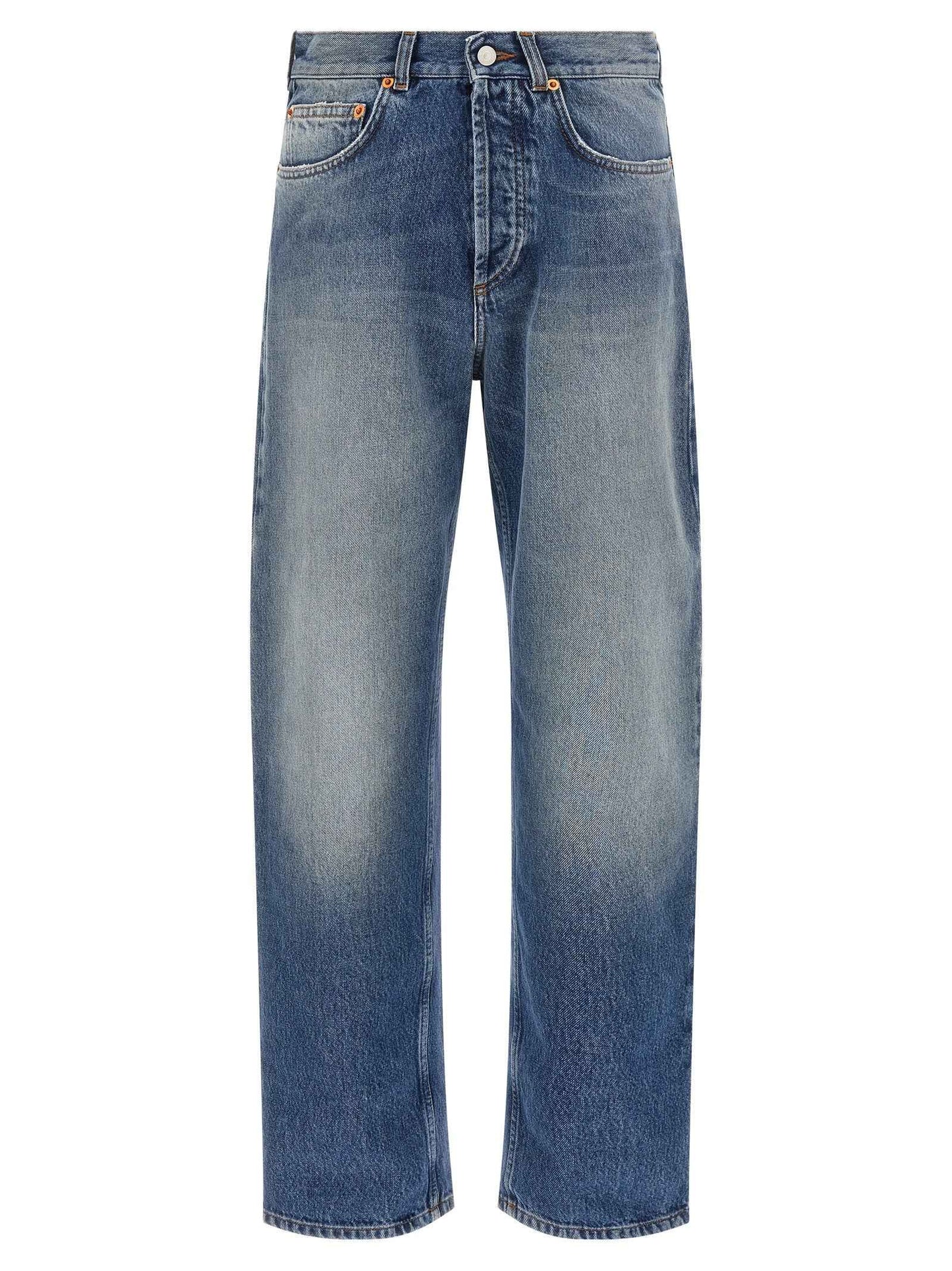Blue Cotton Straight-Leg Jeans
