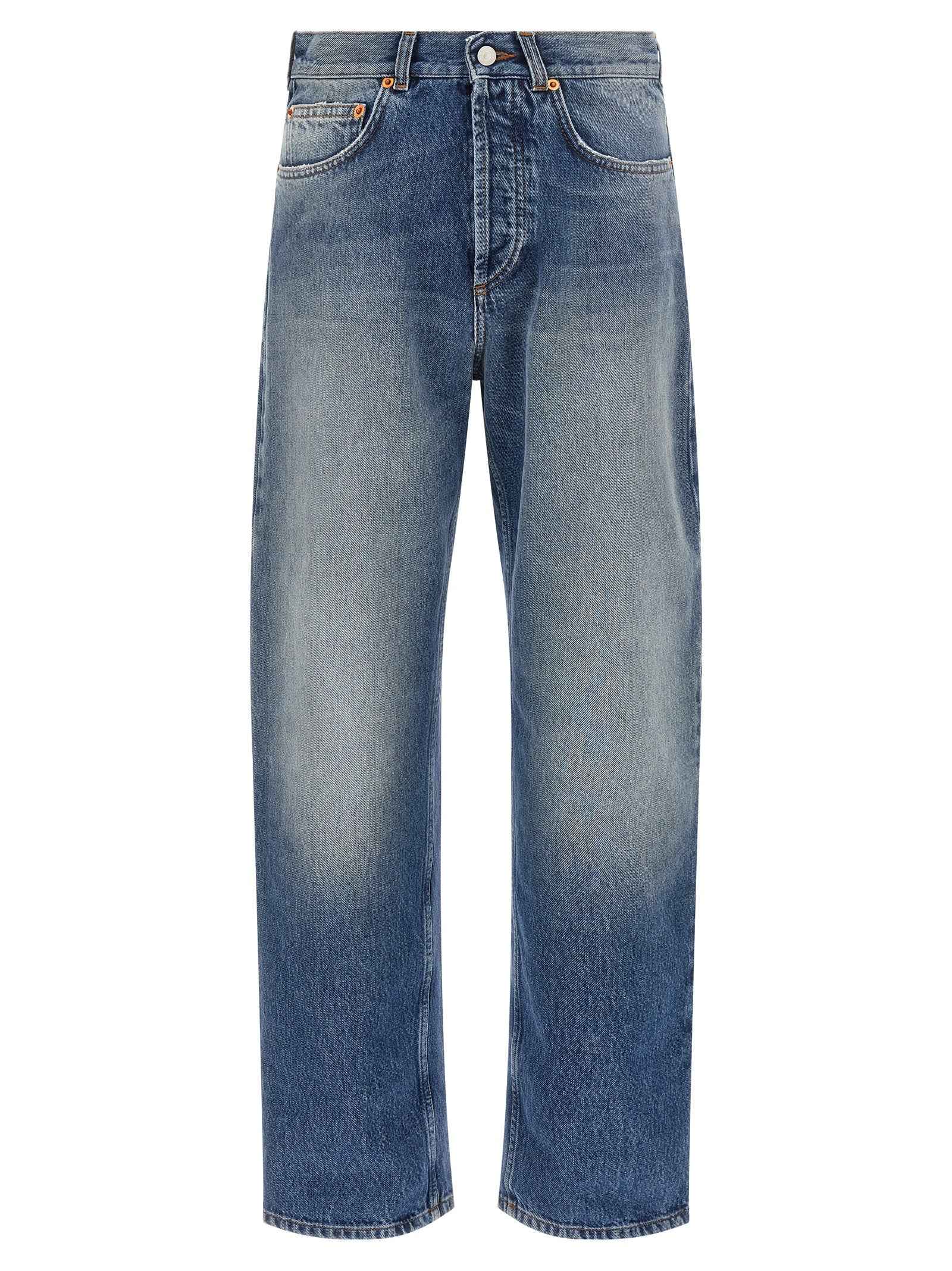 Blue Cotton Straight-Leg Jeans