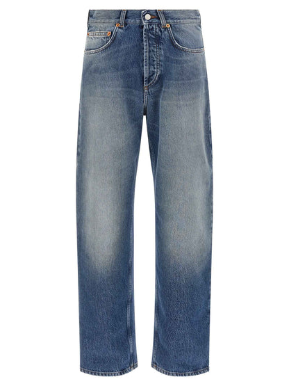 Blue Cotton Straight-Leg Jeans