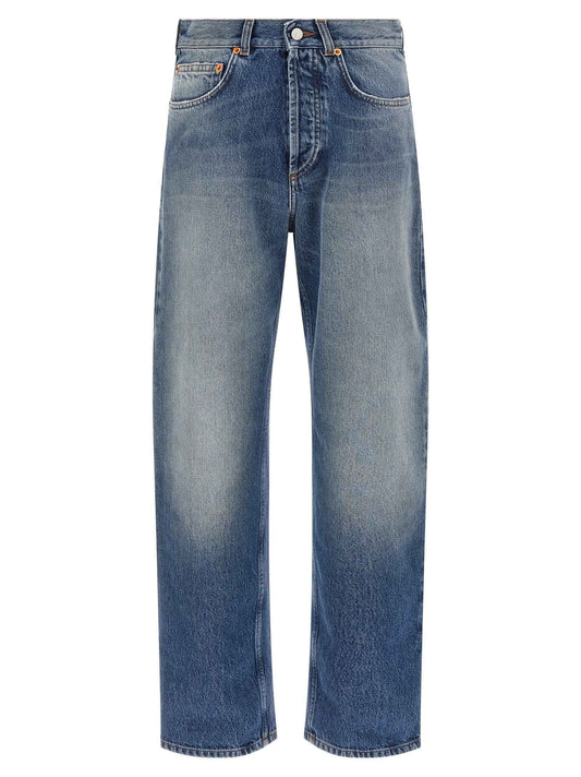 Blue Cotton Straight-Leg Jeans