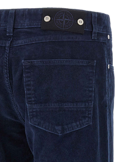 Blue Cotton Casual Pants