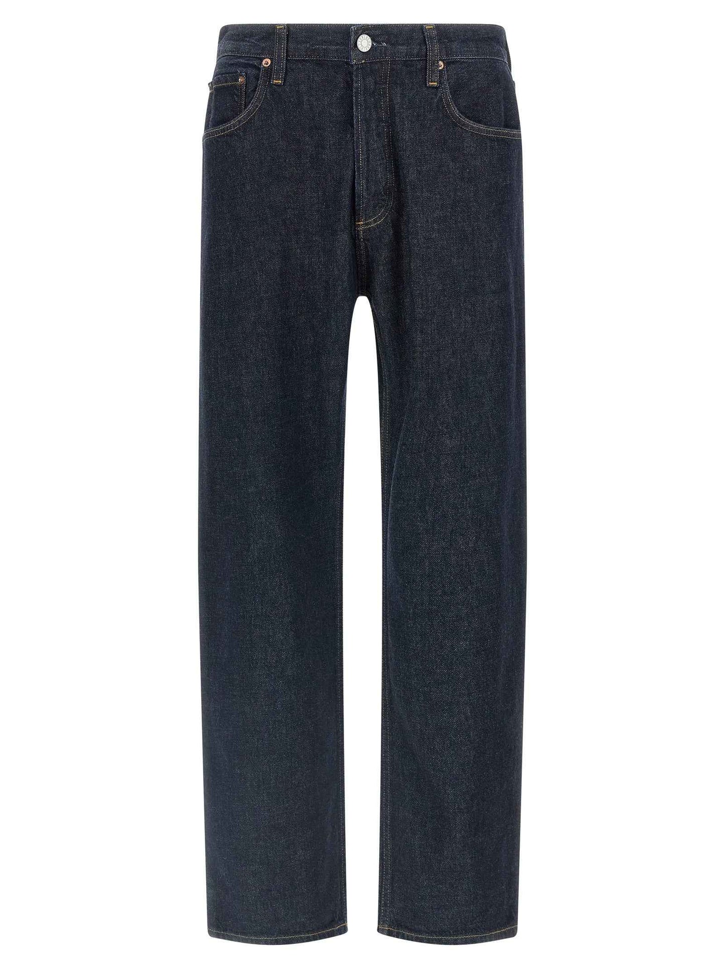 Blue Cotton Straight-Leg Jeans