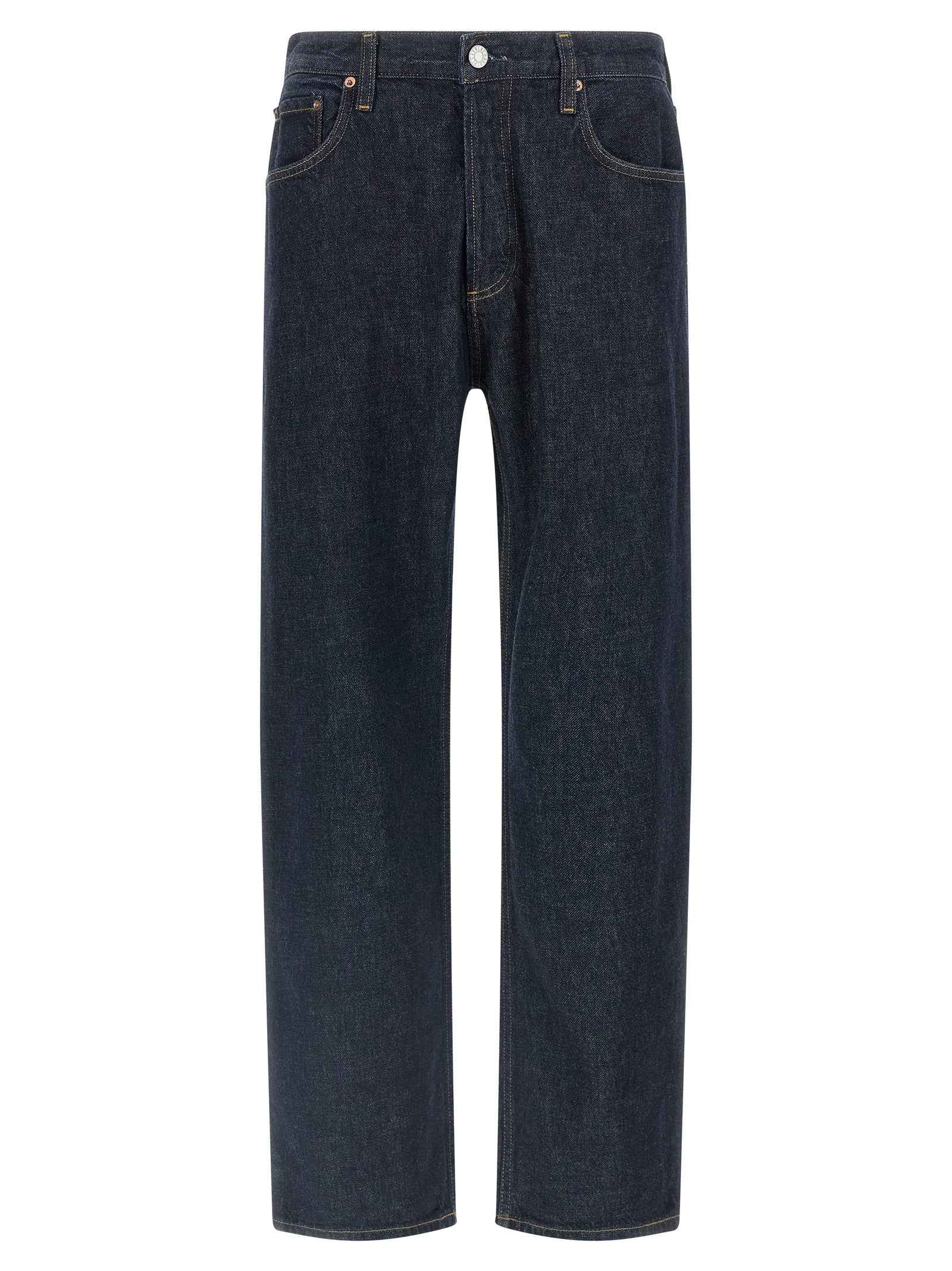 Blue Cotton Straight-Leg Jeans