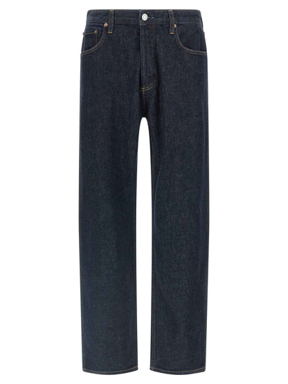 Blue Cotton Straight-Leg Jeans