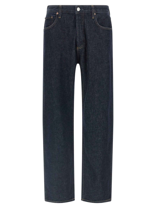 Blue Cotton Straight-Leg Jeans