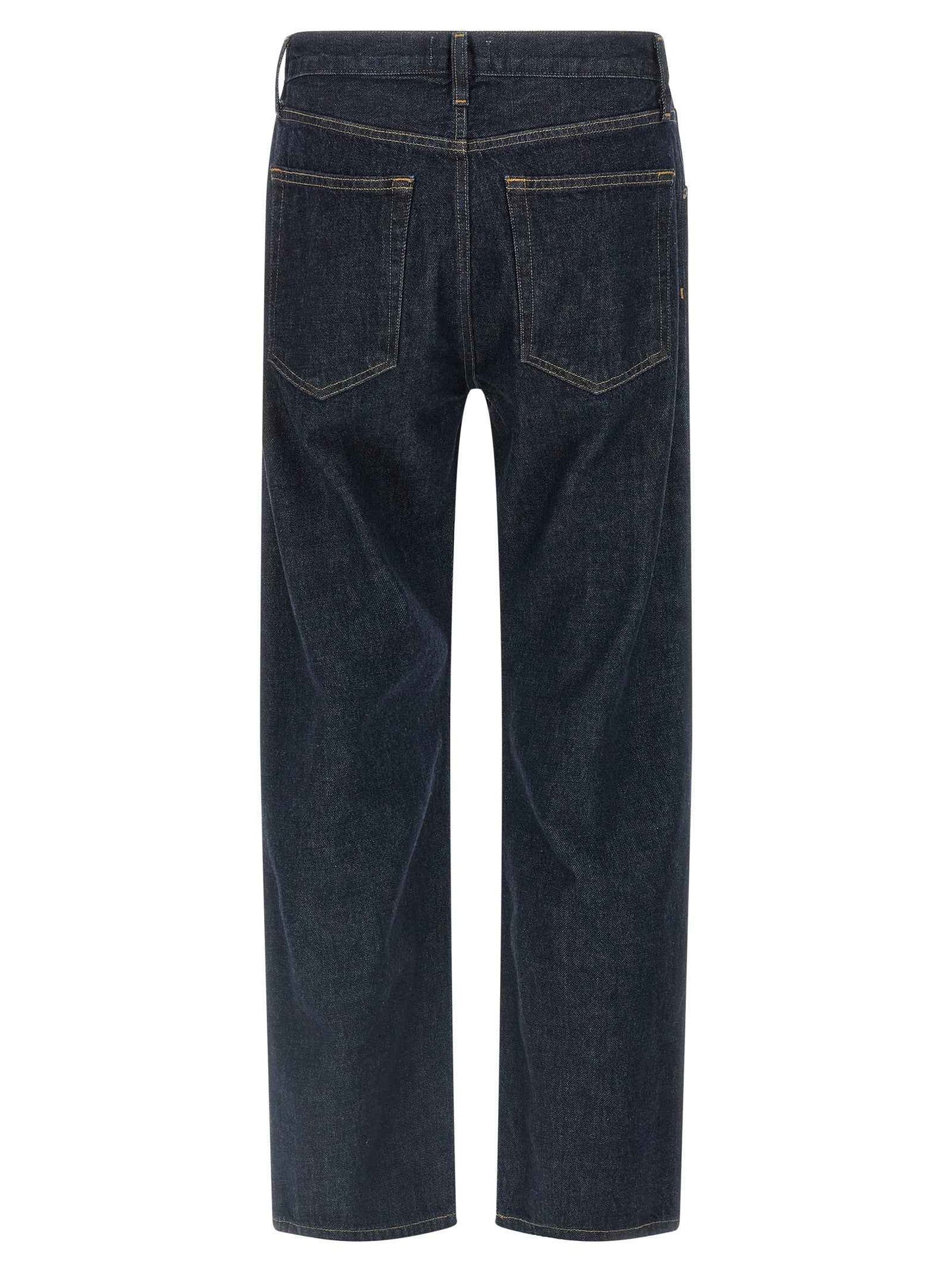 Blue Cotton Straight-Leg Jeans