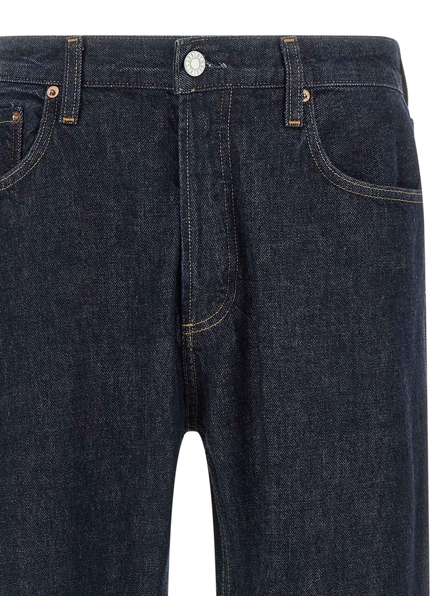 Blue Cotton Straight-Leg Jeans