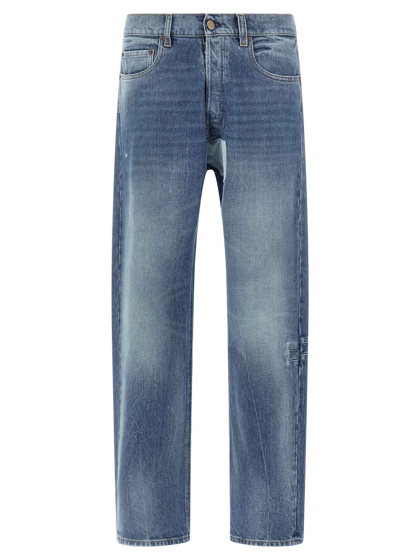 Blue Cotton Straight-Leg Jeans