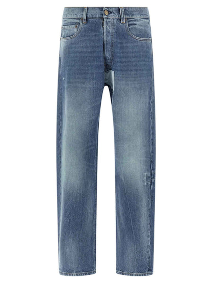 Blue Cotton Straight-Leg Jeans