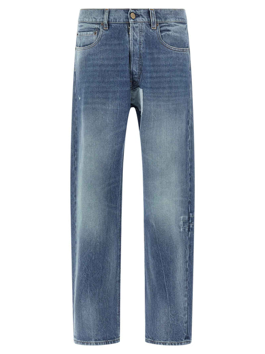 Blue Cotton Straight-Leg Jeans