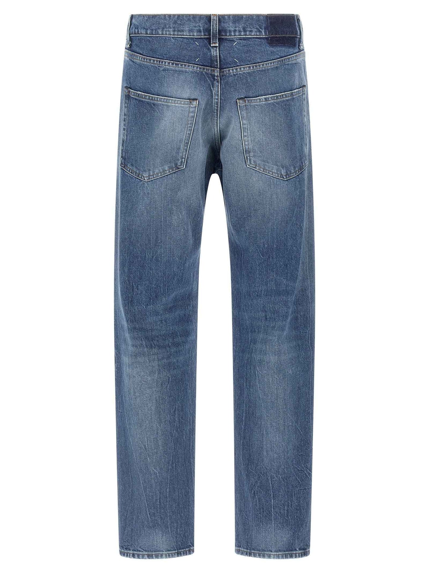 Blue Cotton Straight-Leg Jeans