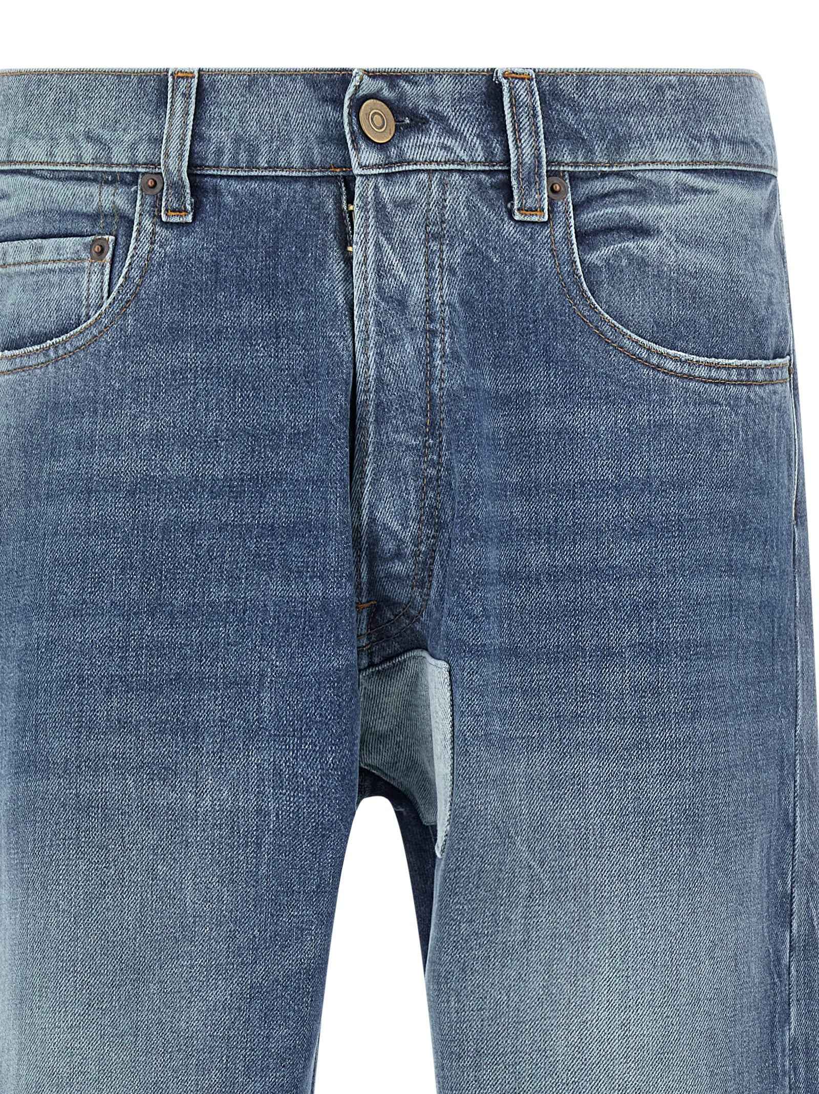 Blue Cotton Straight-Leg Jeans