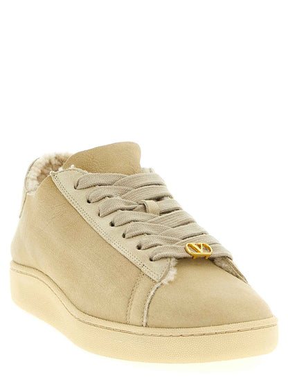 Beige Goatskin Low Top Sneakers