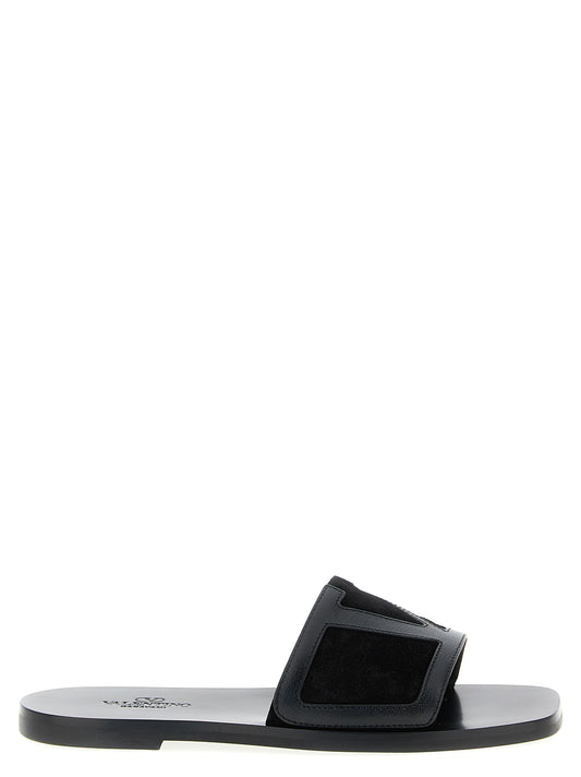 Black Calfskin Slides