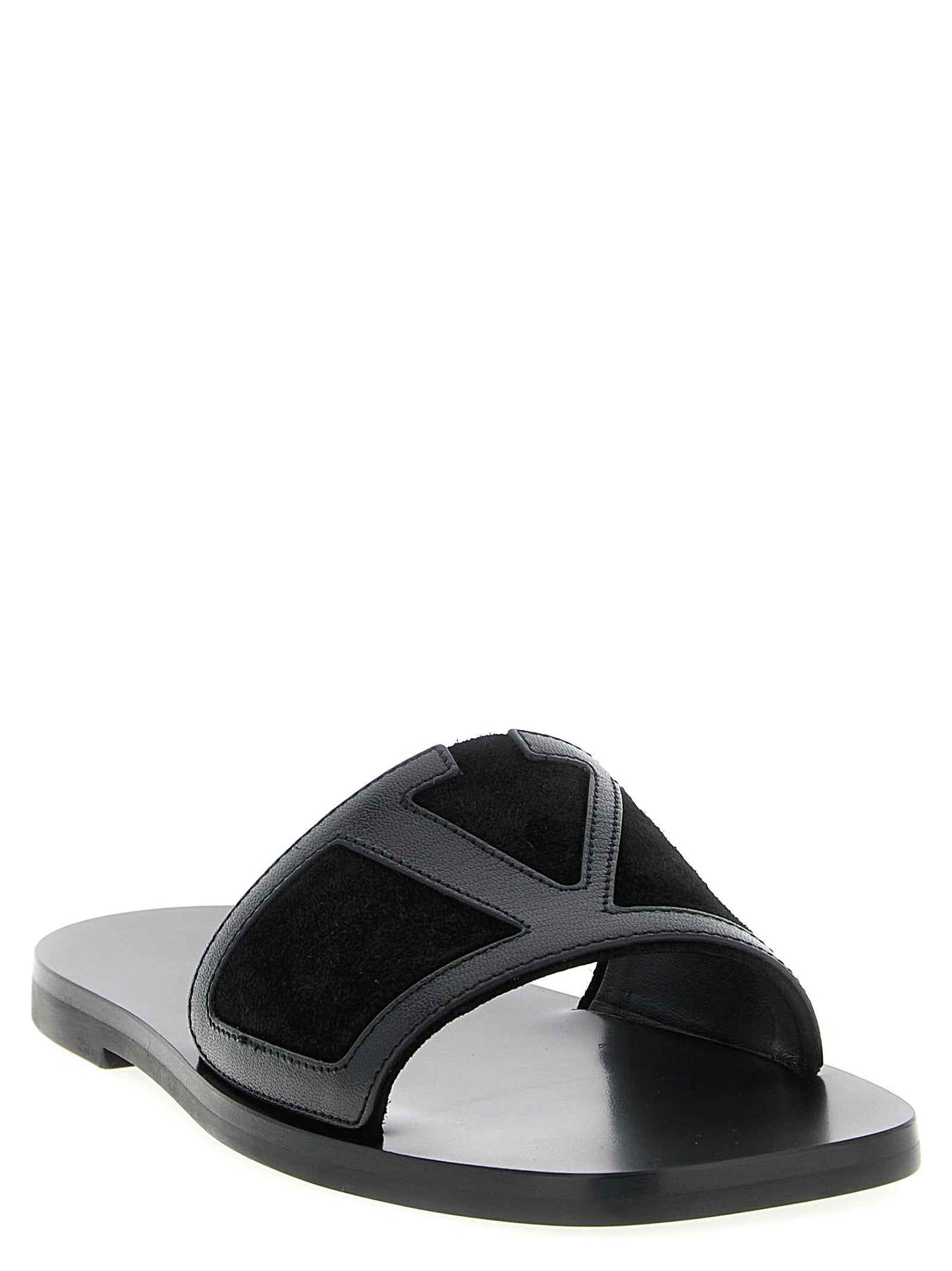 Black Calfskin Slides